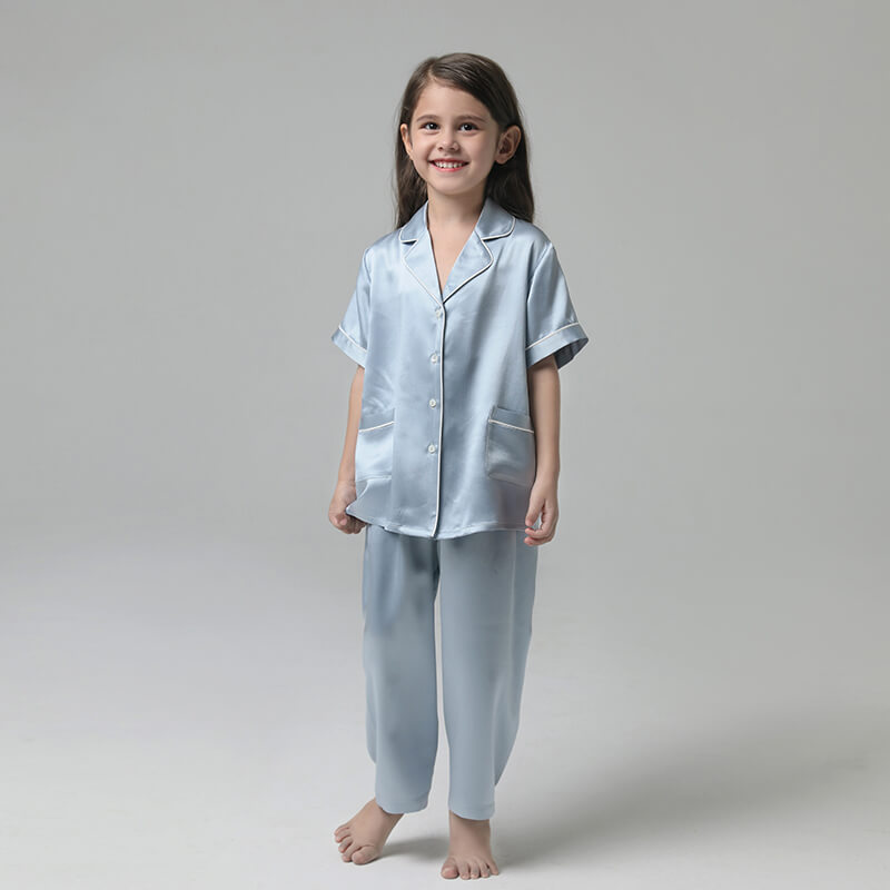 19 Momme Boys and Girls Short-sleeve Silk Pajamas Set